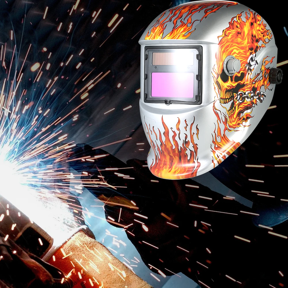 

adjustable Industrial Welding Helmet Solar Power Auto Darkening Welding mask TIG MIG soldering Mask Skull Grinding Design