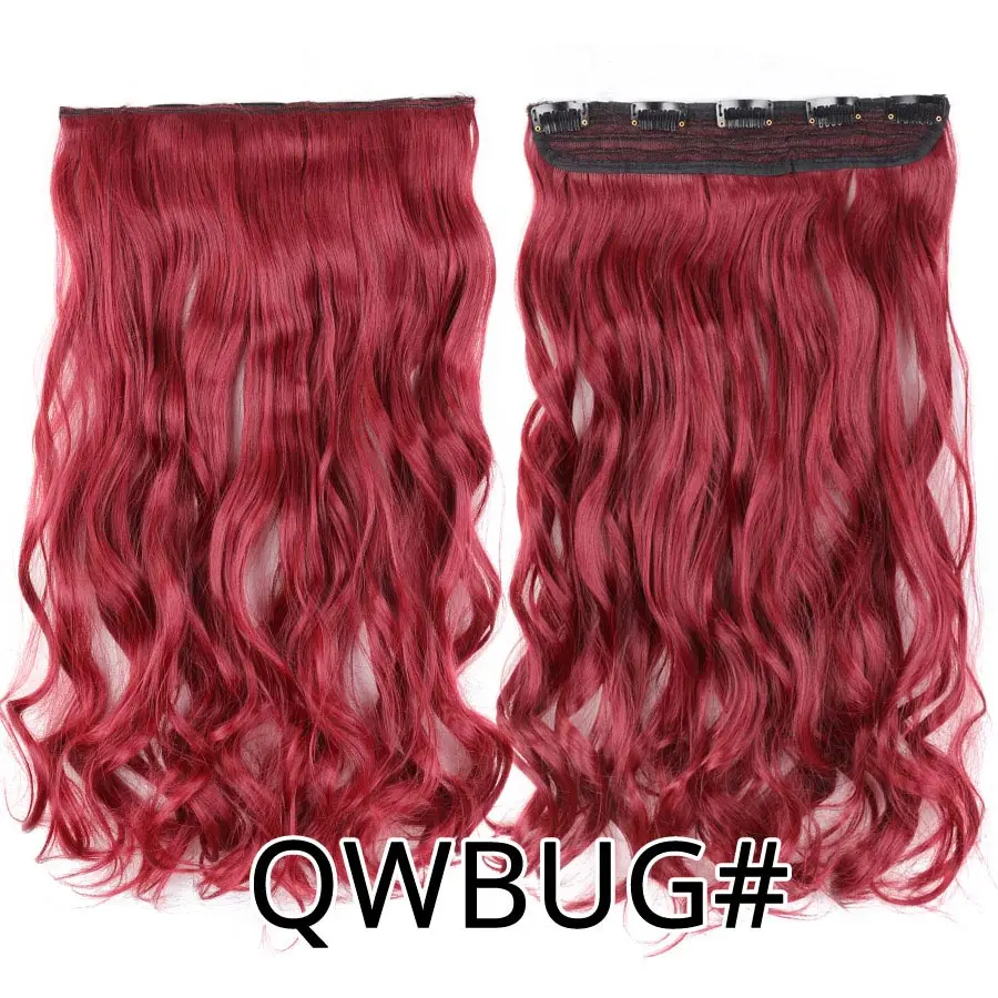 Leeons, 22 дюйма, синтетические волосы для наращивания на 5 клипсах, волнистые натуральные волосы, накладные волосы для женщин и девушек - Цвет: QWBug