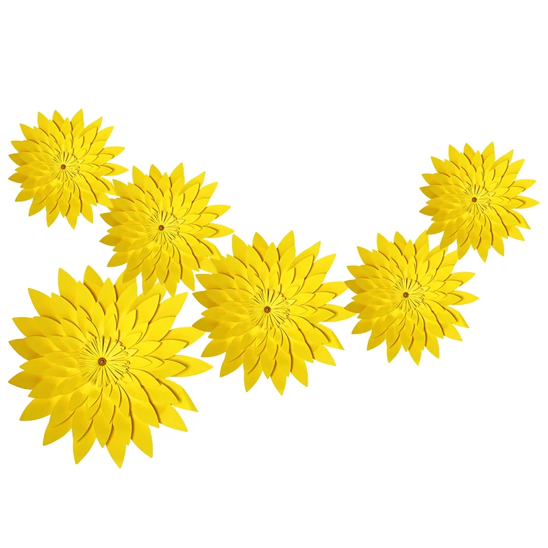 

HAOCHU Yellow Series 6pcs/lot Round Paper Flowers Little Daisy For Wedding Event Birthday Party Kid Baptism Decoration Set
