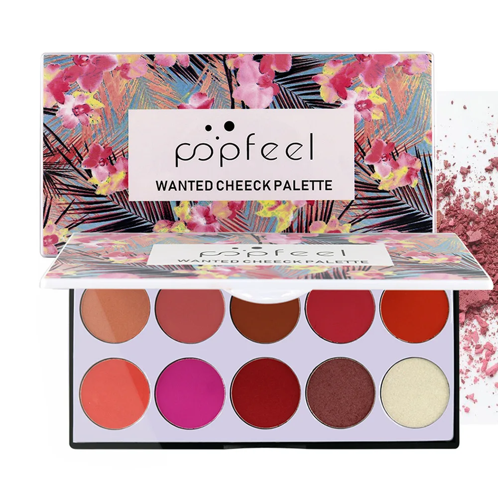 

POPFEEL 10 Color Blush Palette The Rouge Tray Brighten Orange Pink Naturally Delicate Gentle Face Cream Blush Contour Makeup Set