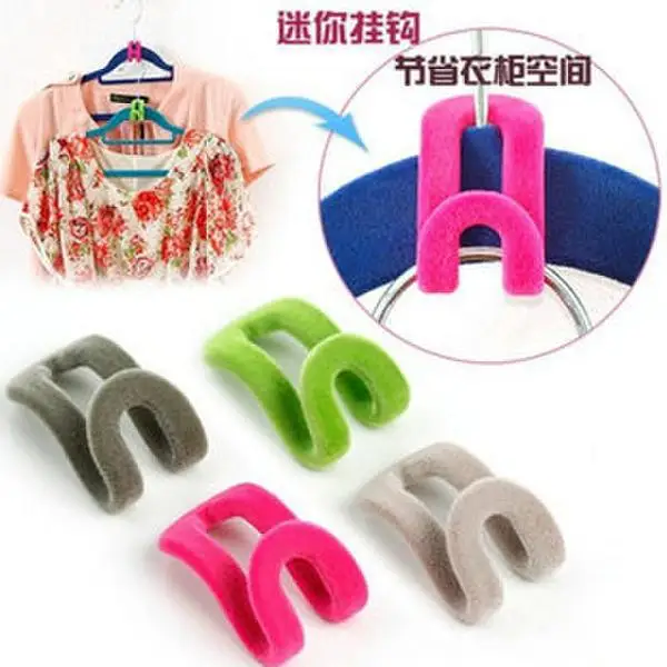 

10PCS /lot Travel Multifunction Flocking Pile Coating Colors Magic Hook for clothes hanger Hanging Hooks for clothing