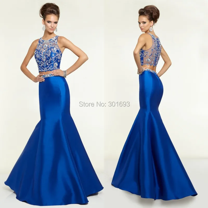2 piece royal blue prom dress