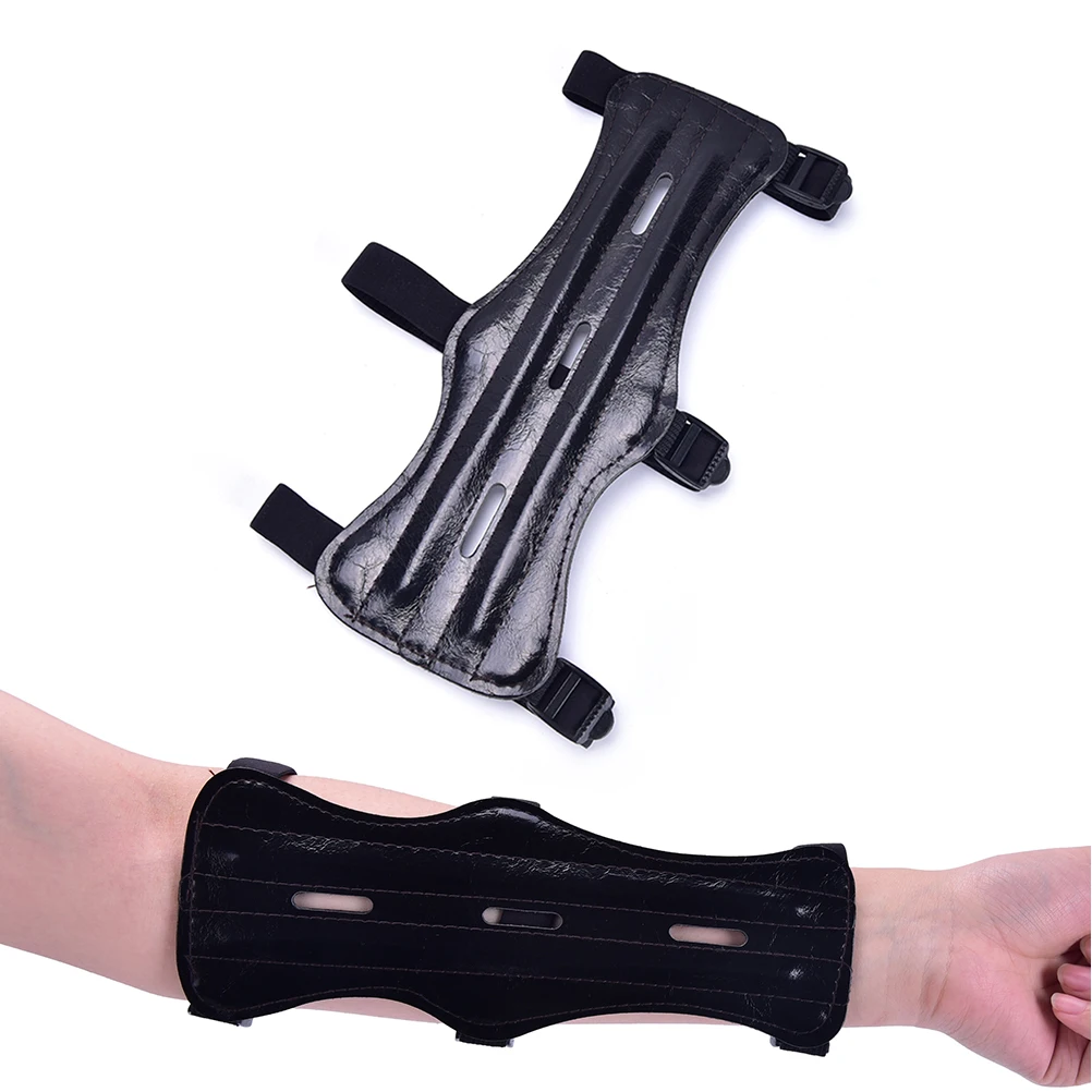 Leather 3 Strap Target Archery Arm Guard Safety Protection Gear Outdoor