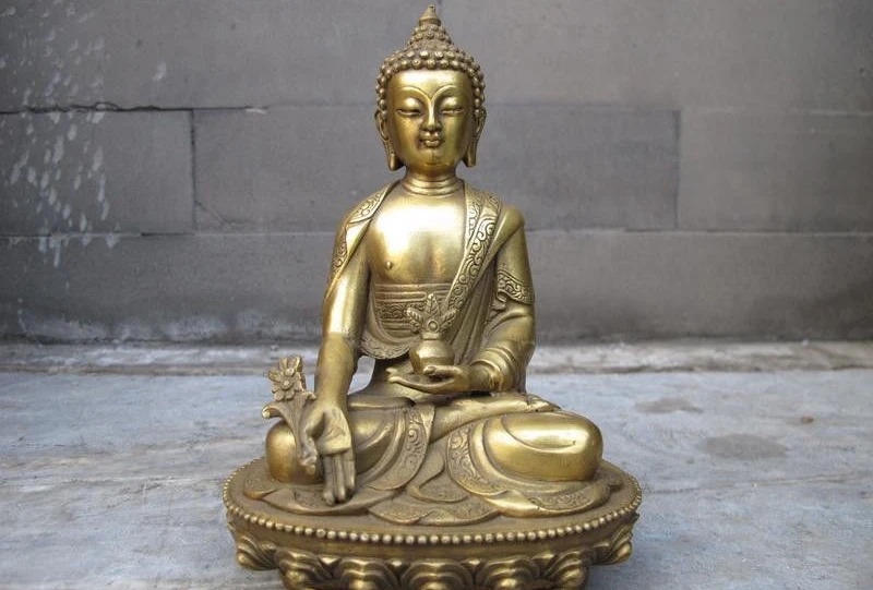 

15CM(6")Chinese Tibet Buddhism Brass Copper Medicine Sakyamuni Buddha Statue a 0518