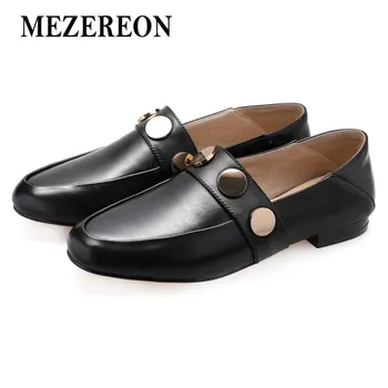 

MEZEREON Women Casual Flats Genuine Leather Women Flats Slip On Shoes Woman Sequined Flat Shoes Spring Autumn Fashion Loafers
