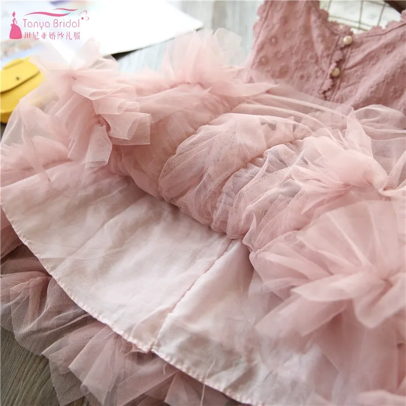 New Flower Girl Dresses Tiered Pink Girl Beauty Pageant Party Dress White Communion Dress For Kids JQ205