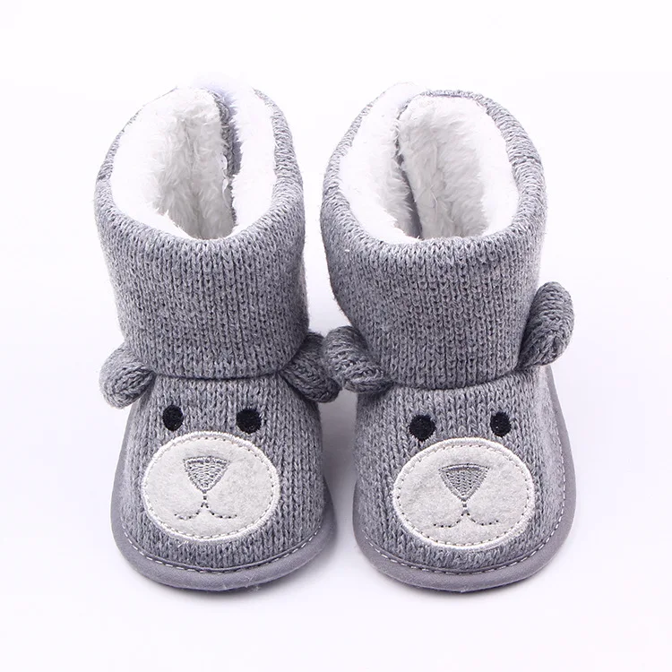 DreamShining/зимняя теплая детская обувь; обувь для малышей; вязаные сапоги для новорожденных; обувь для мальчиков и девочек с милым медведем из мультфильма - Цвет: Gray