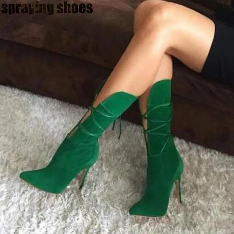 ladies green suede boots