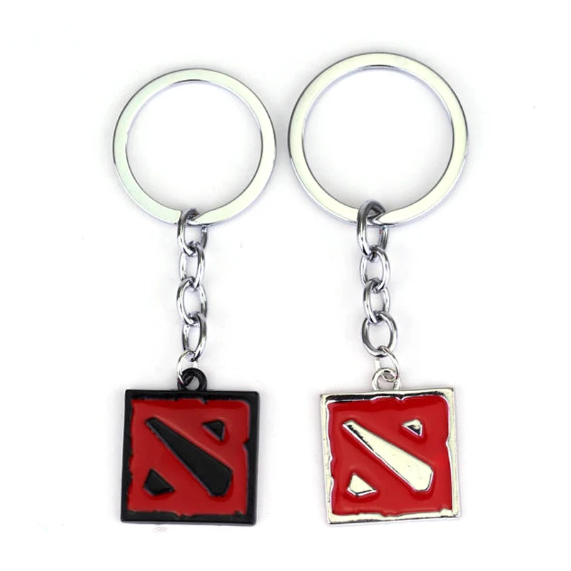 

dongsheng Dota 2 Keychain Online Game Dota2 Classical Logo Square Shape Pendant Keyring 2 Colors Gift Keyring Keychains jewelry