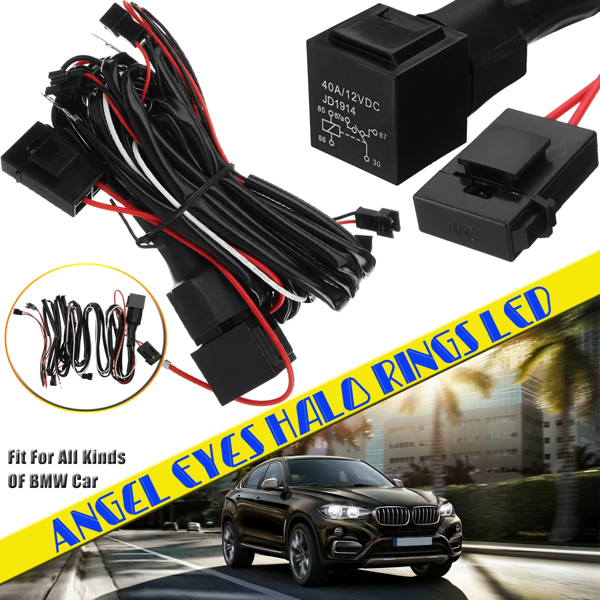 FOR BMW Angel Eyes Halo Rings LED or CCFL Relay Wiring Harness kit with  Fade-
