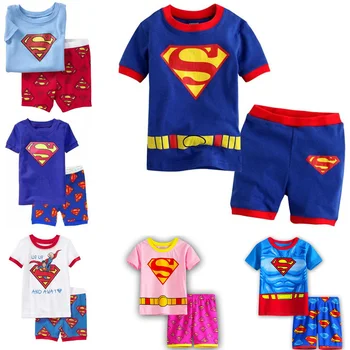 

The Avengers Superman Kids Pajamas Sets Cotton Summer Superman Short T shirt + Pants Boys Girls Sleepwear Casual Clothing SA1388