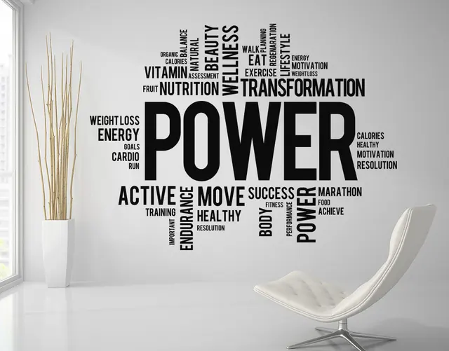 Motivation Quotes Power Fitness Words Wall Decal GYM 