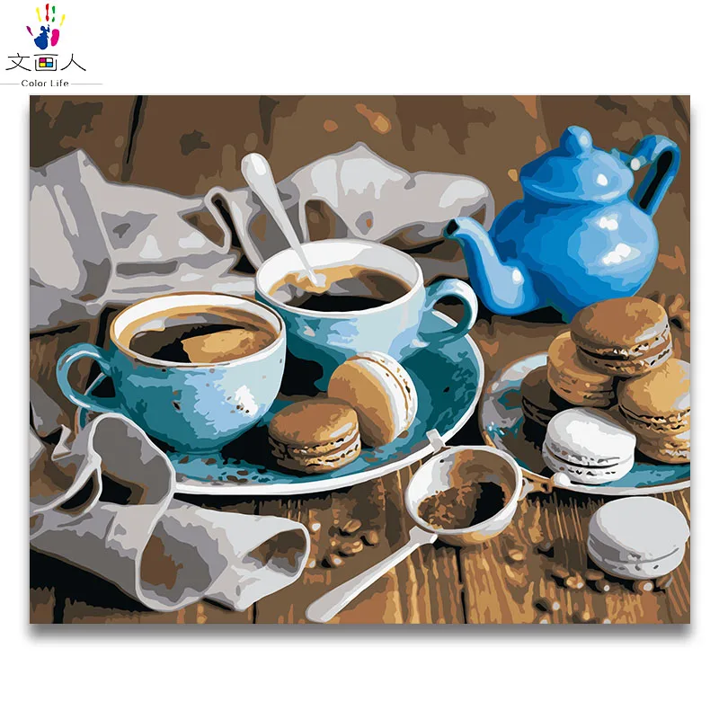 

Still life Dining table numbers painting coffee tableware Coloring canvas painting pictures by numbers for Dining room decor