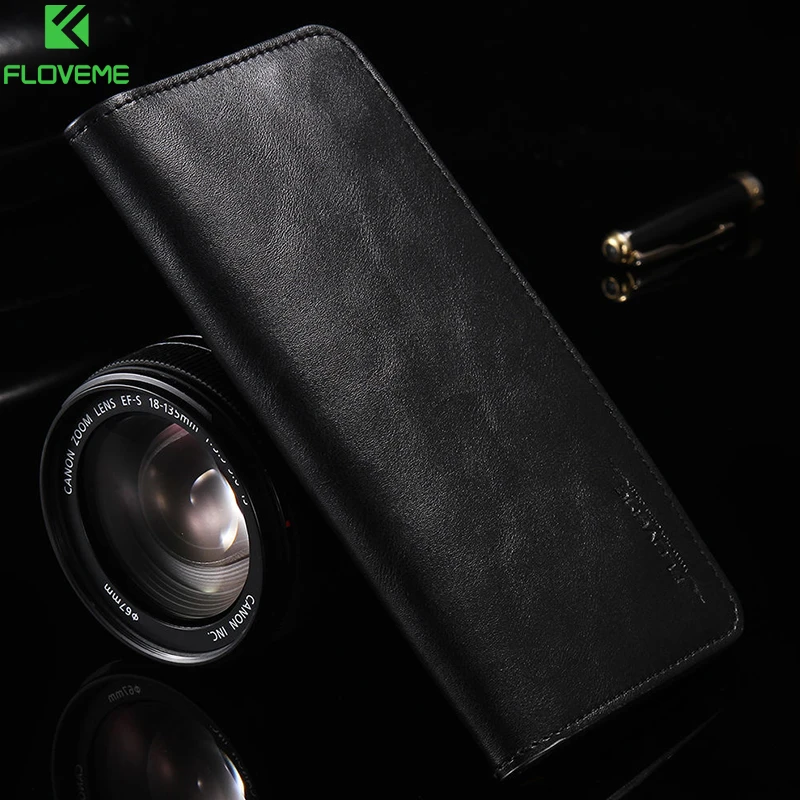 FLOVEME Genuine Leather Wallet Case For iPhone X 8 7 6 6S 5 5S SE Vintage Universal Mobile Phone Cases Card Pocket Bags Fundas iphone 8 phone cases