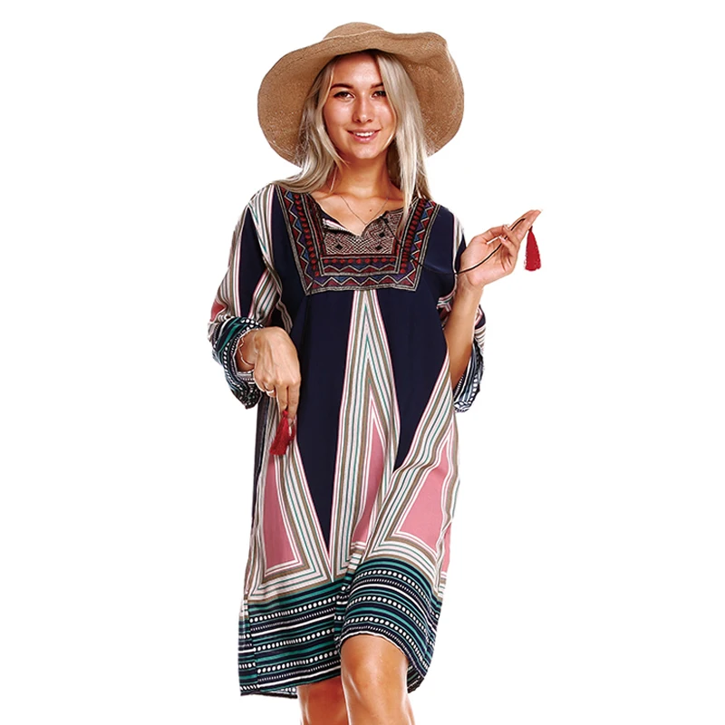 Women Bohemian Printed Floral Dress Print Dresses 2018 Summer Hippie