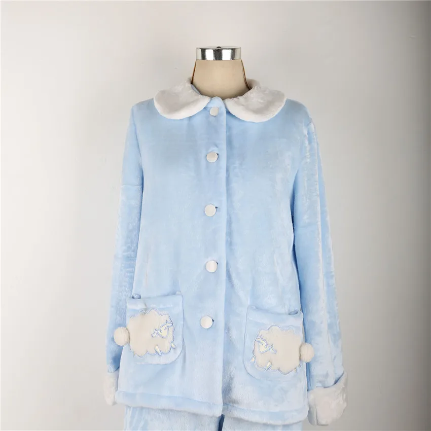 Kawaii/милый пижамный комплект в стиле Лолиты для девочек с овечкой, хвостом, помпонами и помпонами, карманами, мягкая теплая Женская осенне-зимняя фланелевая флисовая Милая домашняя одежда