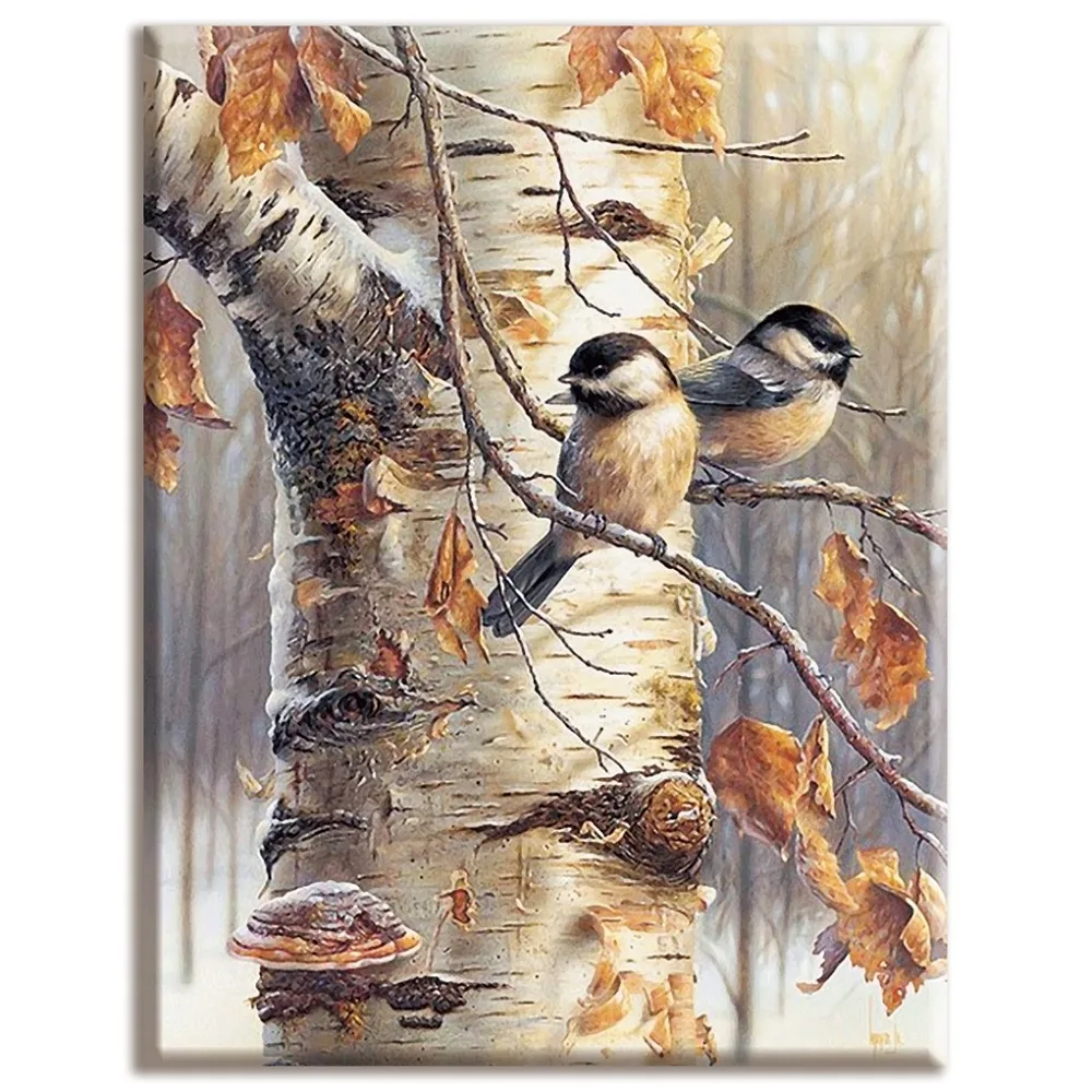 Achat Couture, ensembles pour kits de broderie complète, décoration de la maison, 40x50 cm, arbre et oiseau, animaux et plantes, toile blanche, Dmc, bricolage, point de croix