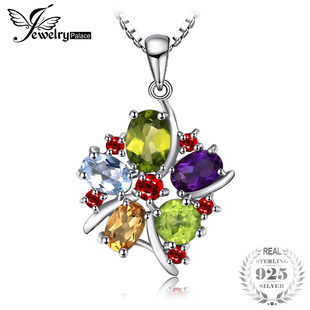 

JewelryPalace Flower Multicolor 3.1ct Natural Amethyst Garnet Peridot Citrine Blue Topaz Pendant 925 Sterling Silver On Sale