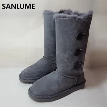 SANLUME/зимние сапоги серого цвета; женские сапоги до колена на плоской подошве; женские зимние сапоги на меху; теплые сапоги из натуральной кожи; большой размер 41