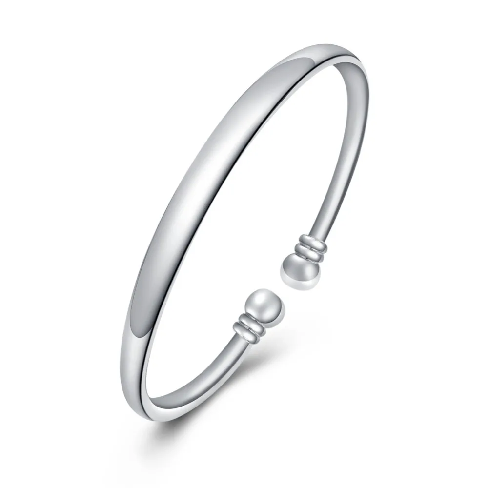 

925 Sterling Silver Jewelry Female Simple Bar Round Stick Double High Quality Pop Bracelet Women's Round Glossy Circle Bracelet