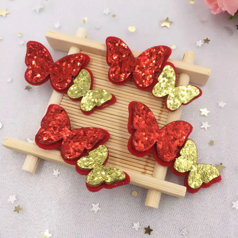 New 10pcs 28*54mm Glitter Felt Butterfly Applique for Clothe Sewing Supplie DIY Patches A23