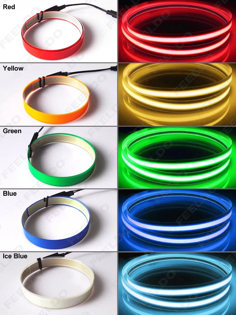 Green FEELDO 10 Colors 100CM*14MM 1m Electroluminescent Tape EL Wire Cold Light Strip Car Ambient Light DC 12V 