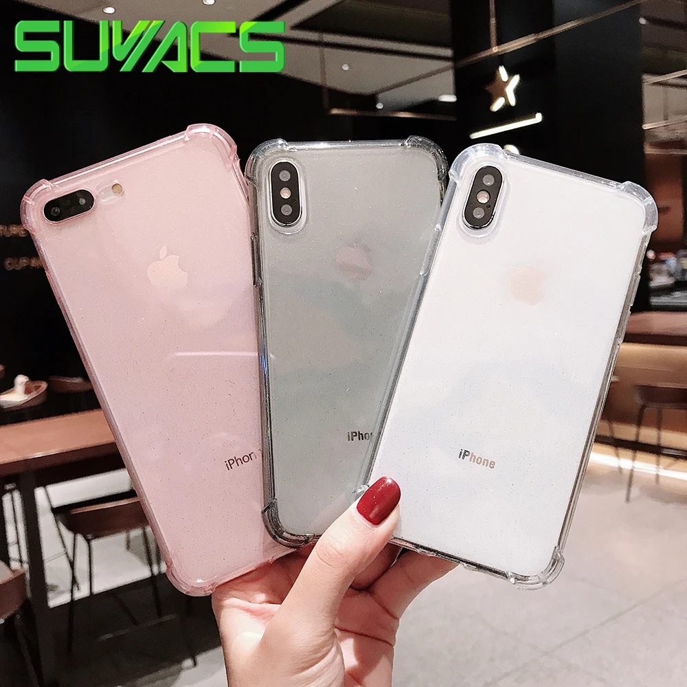 

SUYACS Glitter Four Corners Anti-knock Case For iPhone XS MAX XR 6.1" 6.5" X 6 6S 7 8 Plus TPU Soft Phone Back Cover Case Bags