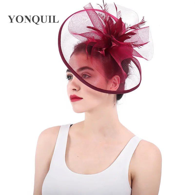 Fascinators hat feather marron crinoline hair accessories for wedding