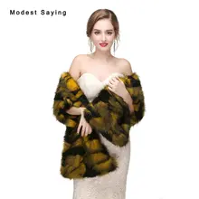 Желтый искусственного меха свадебное болеро из искусственного меха лисы Свадебные Платки Обёрточная бумага куртки теплое Болеро Зимние свадебные аксессуары