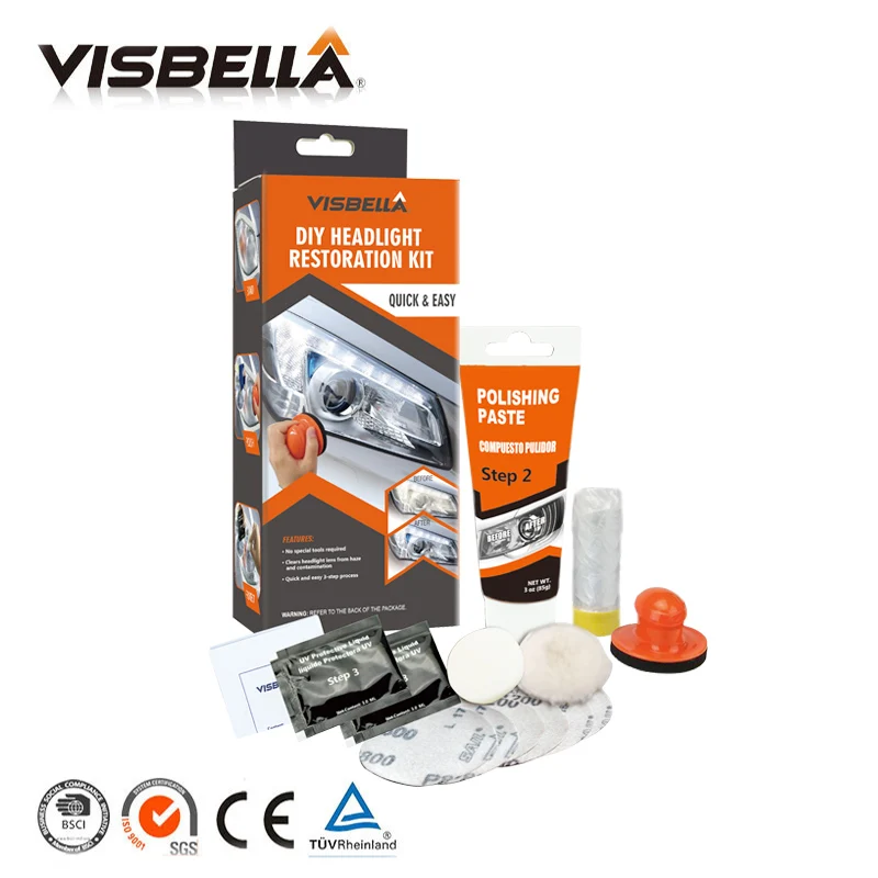Visbella Headlamp Polishing Paste Kit DIY Headlight Hestoration System for Car Care Repair Hand Tool Sets Lamp Lense by Manual Visbella Headlamp Polishing Paste Kit DIY Headlight Hestoration System for Car Care Repair Hand Tool Sets Lamp Lense by Manual