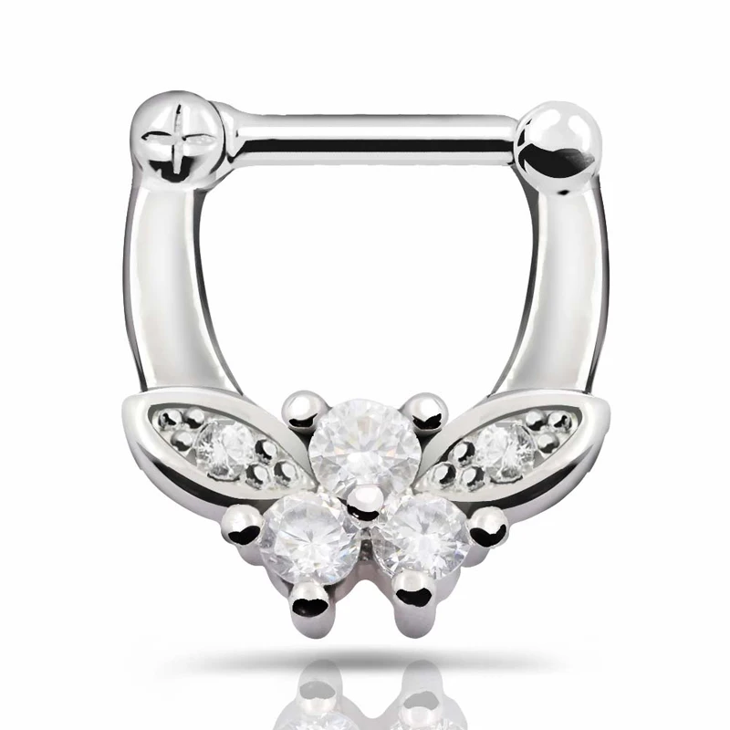 Septum Clicker Nose Piercing 1psc 316L Stainless Steel Septum Clicker Hinged Butterfly Shaped CZ