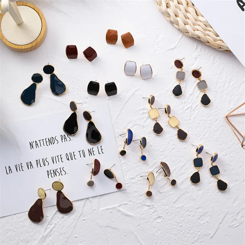 

Simple Irregular Geometric Enamel Metal Stud Earrings for Women Colors Round Square Party Girl Gift Ear Jewelry