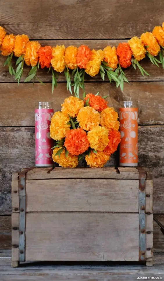 marigold hanging pom pom flower