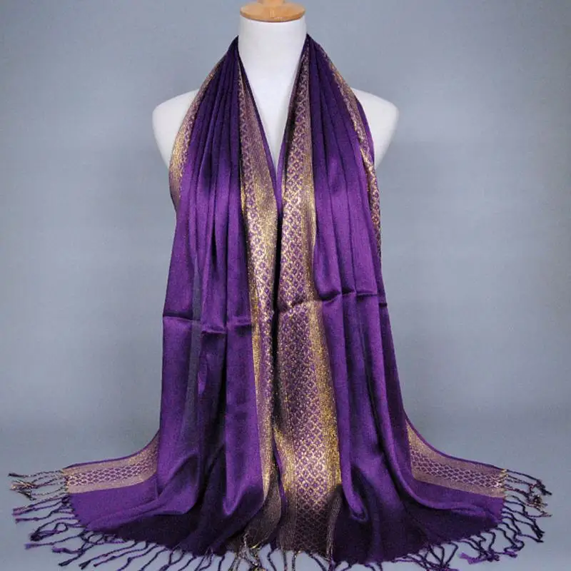 Простой модный принт Блестящий кисточка хлопок люрекс плед полосатый шарф длинный хиджаб мусульманские шарфы/шарф - Цвет: M4