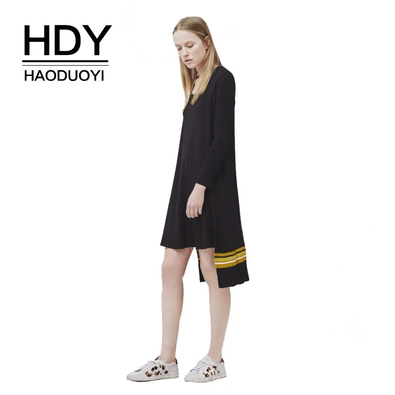 HDY Haoduoyi черные длинные Кардиганы для женщин рубчатый свитер модные женские туфли верхняя одежда длинный рукав Вязание джемпер осень свитер пальто