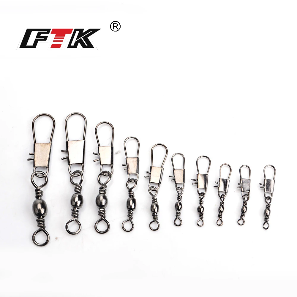 

FTK 1 Pack 10PCS/Pack 2#-22# Fishing Barrel Swivel With Lock Snap Fish Hook Lure Connector Terminal Pesca Fishing Tackle