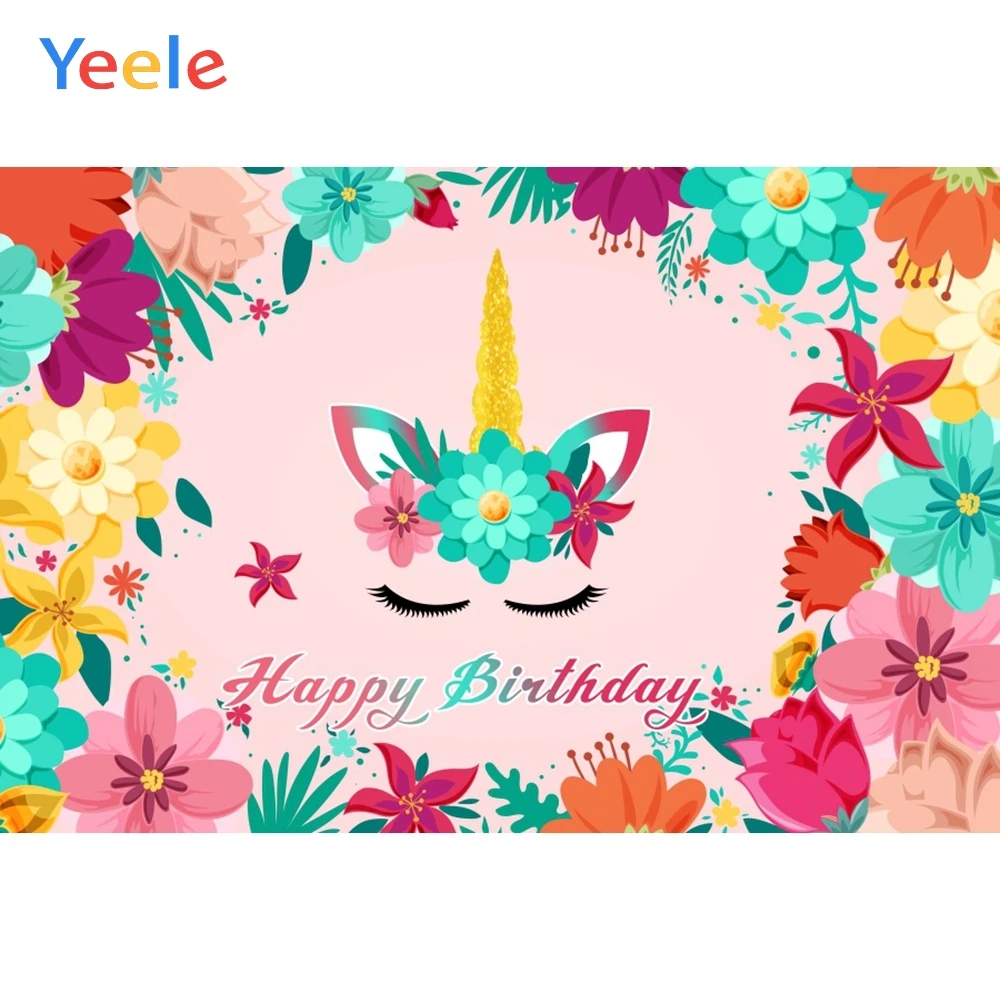 

Yeele Unicorn Tropical Flowers Star Party Birthday Photography Backgrounds Customized Photographic Backdrops for Photo Studio