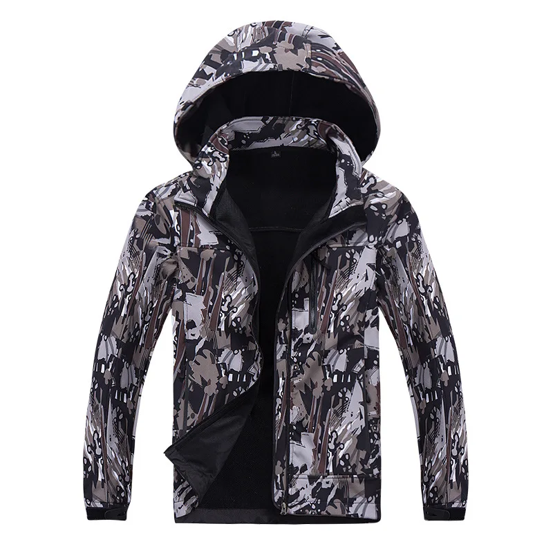 

New men winter jacket Softshell Fleece Jacket Men's Camou Hooded Jackets Couples Warm Waterproof Windbreakers military jacket