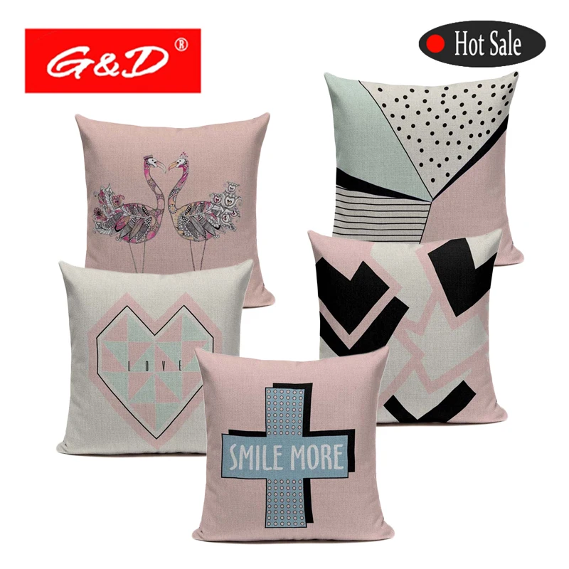 

Wholesale Nordic Pillow Cushion Cover Pink Blue Deer Cat Linen Cotton Home Decor Throw Pillows Decorative Geometric Pillowcase