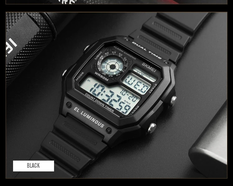 SKMEI 1299 Fashion Sport Outdoor Watch Men PU Strap Multifunction Waterproof Watches Alarm Male Digital Watch Reloj Hombre