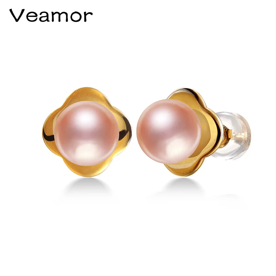 VEAMOR Pearl Jewelry 14K Gold Earrings Natural Freshwater Pure Au750 Yellow Stud Wedding For Love With Box | Украшения и