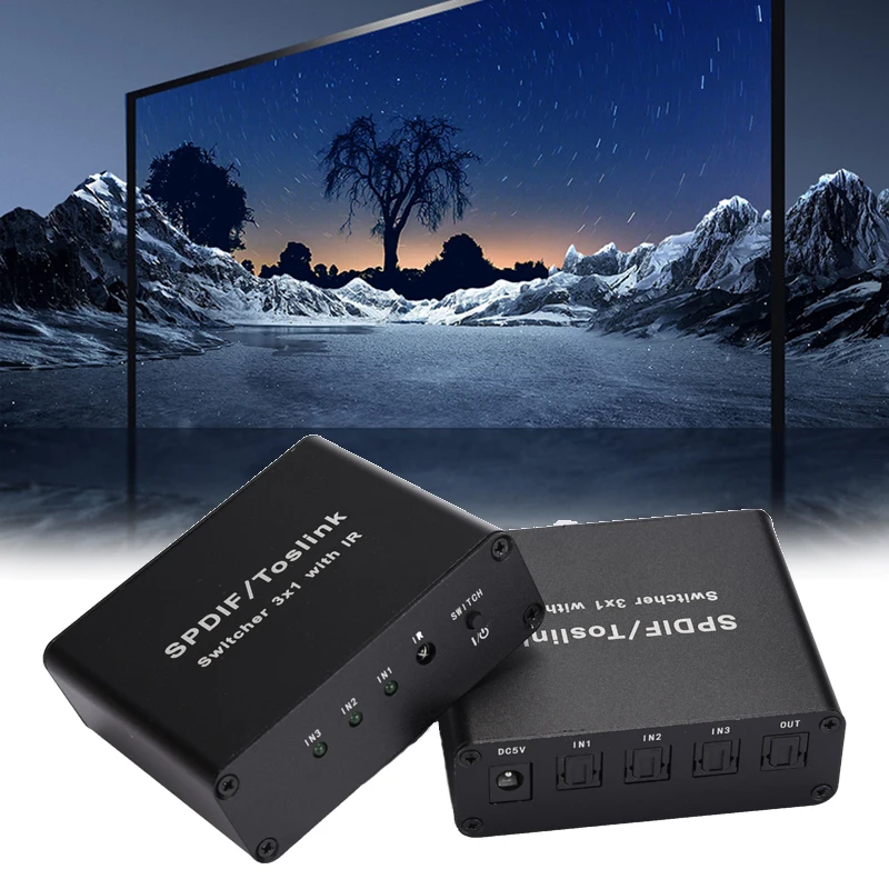 

3 Port Switch Digital Optical Audio Switcher with IR Remote Control 3 In 1 Out Switcher SL@88