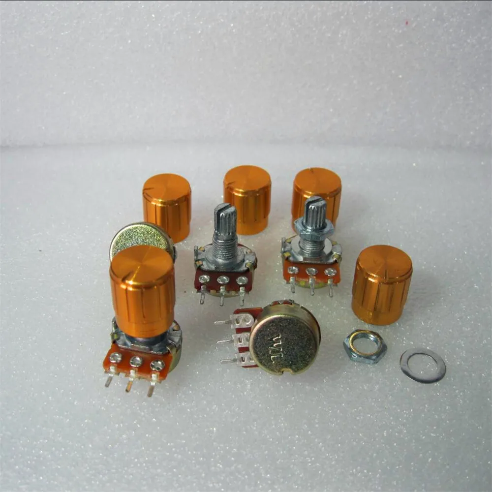 50pc High Quality WH148 B2K Linear Volume size switch Potentiometer 15mm Shaft With Nuts And Washers Hot aluminum knob |