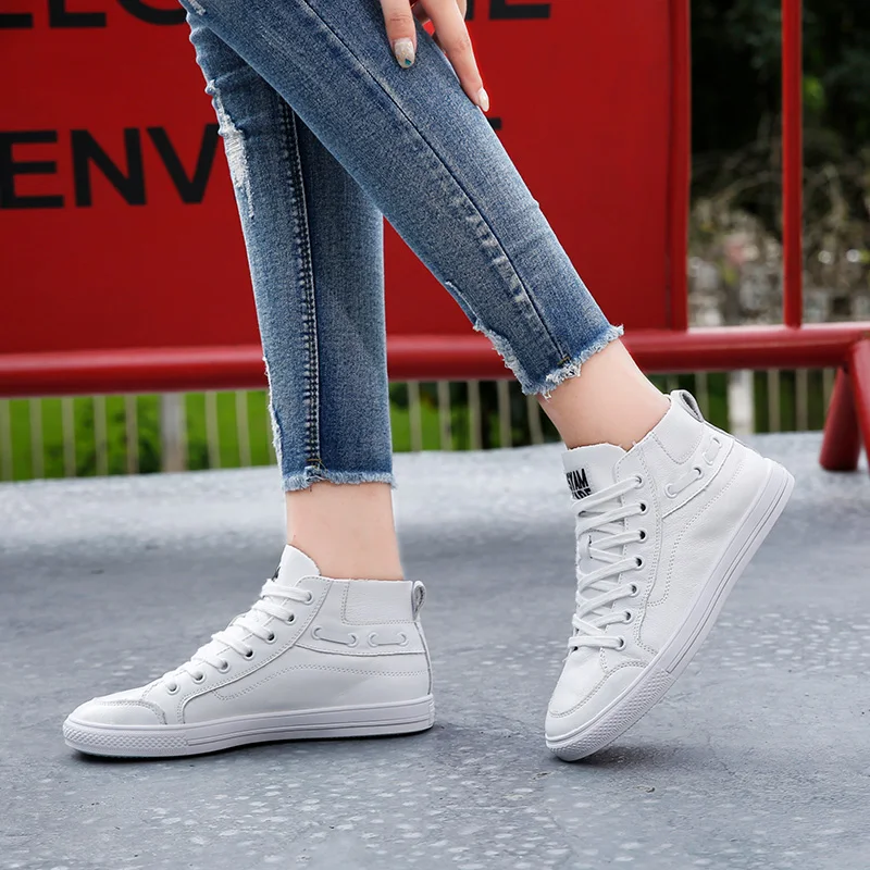 

New Style White Shoes Women's High-top Shoes Korean Version of The Leather Department with Students Comfortable Casual Shoes 5