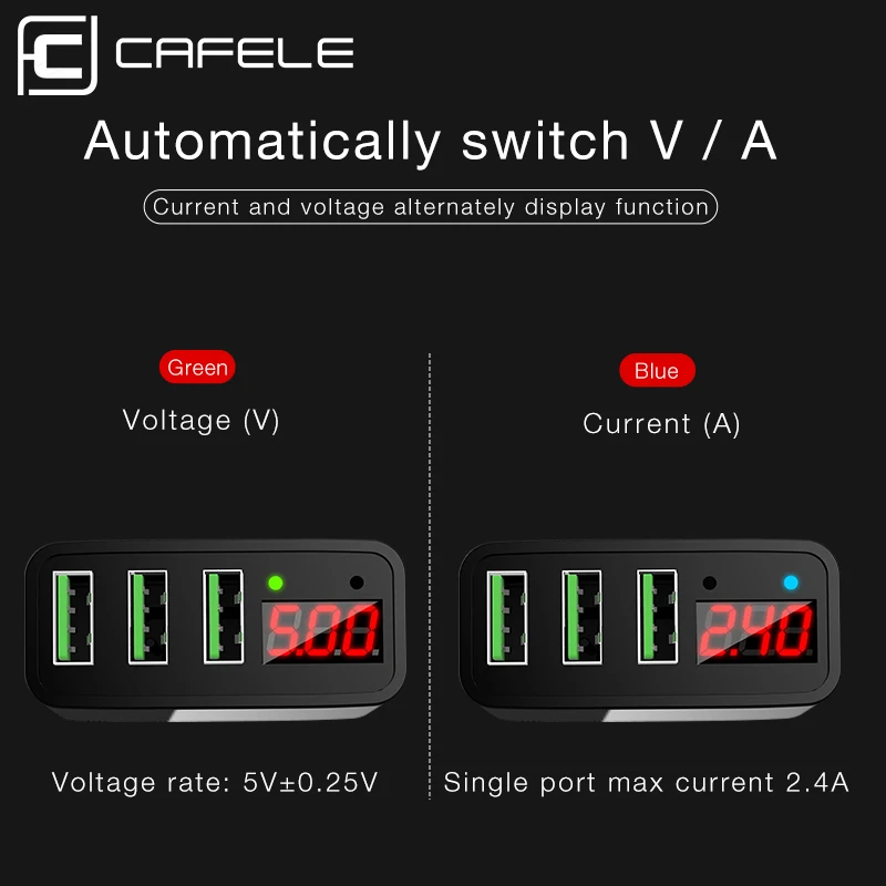 Cafele USB Charger LED Display 3 Ports Charger USB EU/ US Plug USB Charger 2A Total Max Output DC 5V 3A USB Wall Charger