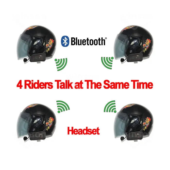 4 шт V4 Fodsports 1200M 4 Rider interphone полный дуплексный bluetooth гарнитура для мотоциклетного шлема с функцией fm-радио