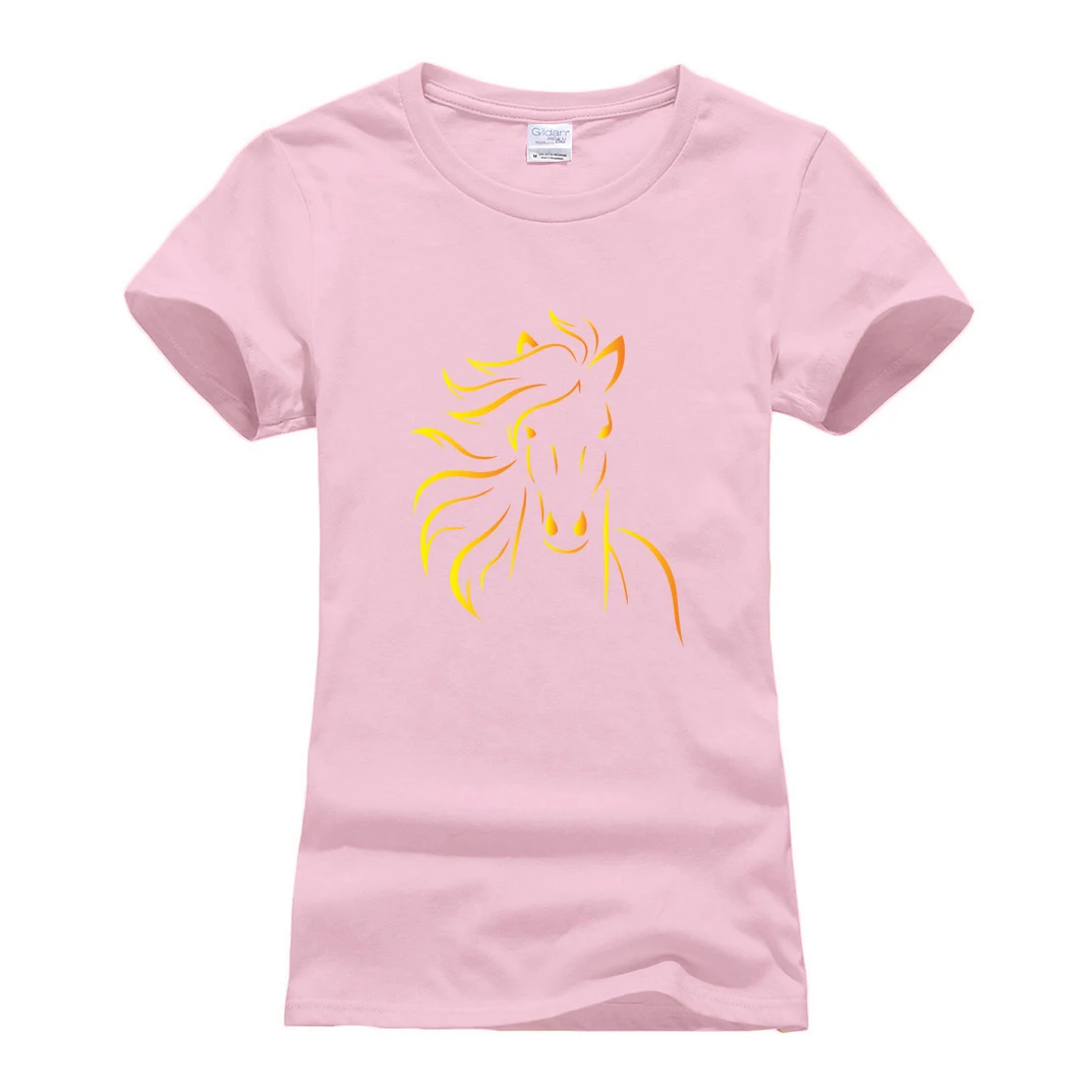 Милая Брендовая женская одежда с принтом лошади, летние хлопковые фитнес-футболки для женщин, новая модная футболка с коротким рукавом и круглым вырезом - Цвет: pink