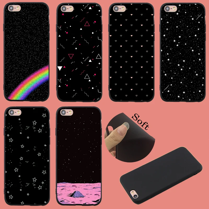 Rainbow Starry Sky For Iphone 8 8plus Case NEW Black Soft TPU Moon Space iPhone 6 6S 6PLUS 7 7PLUS X XS XR MAX 5 5S |