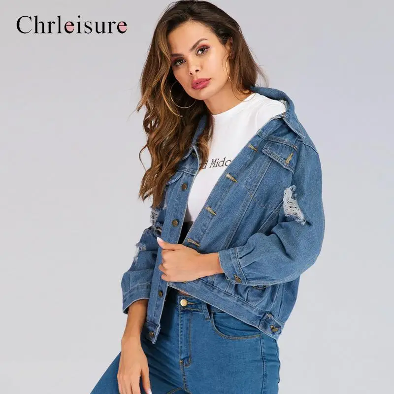 

Chrleisure Fashion Women Denim Coat Autumn Sale Long Sleeves Jackets Lapel Tops Pocket Single Breasted Casual Coat