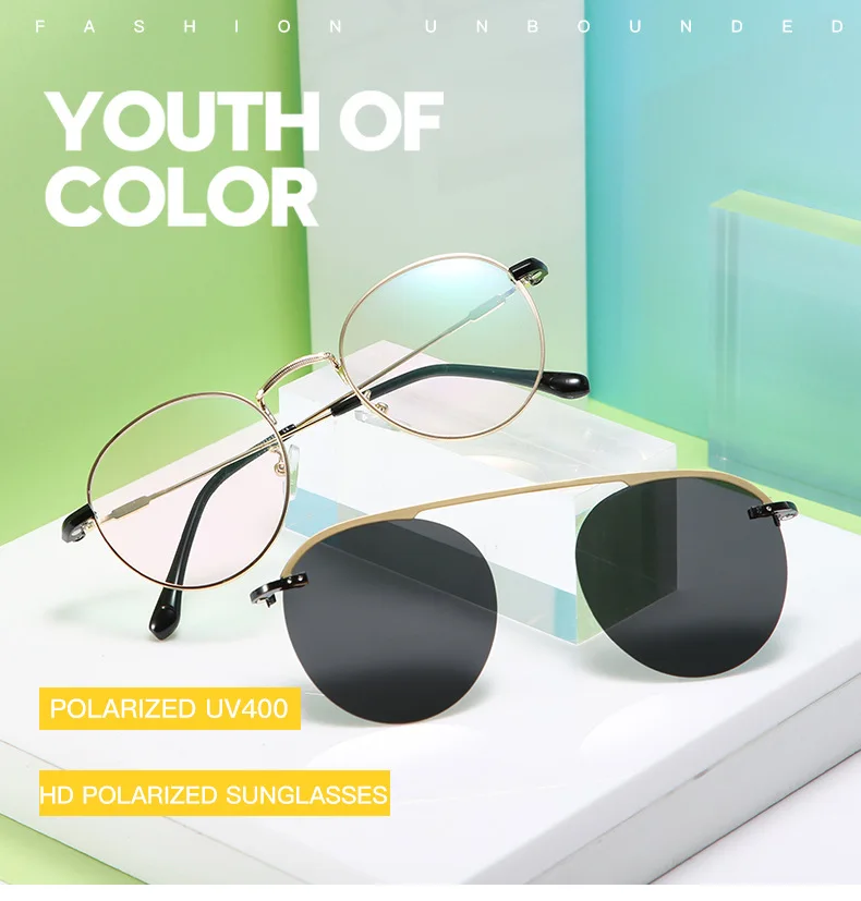 Качественный набор для женщин и мужчин, зеркальные металлические круглые оптические очки для близорукости, оправа с магнитом, поляризованные солнцезащитные очки с зажимом в коробке FML